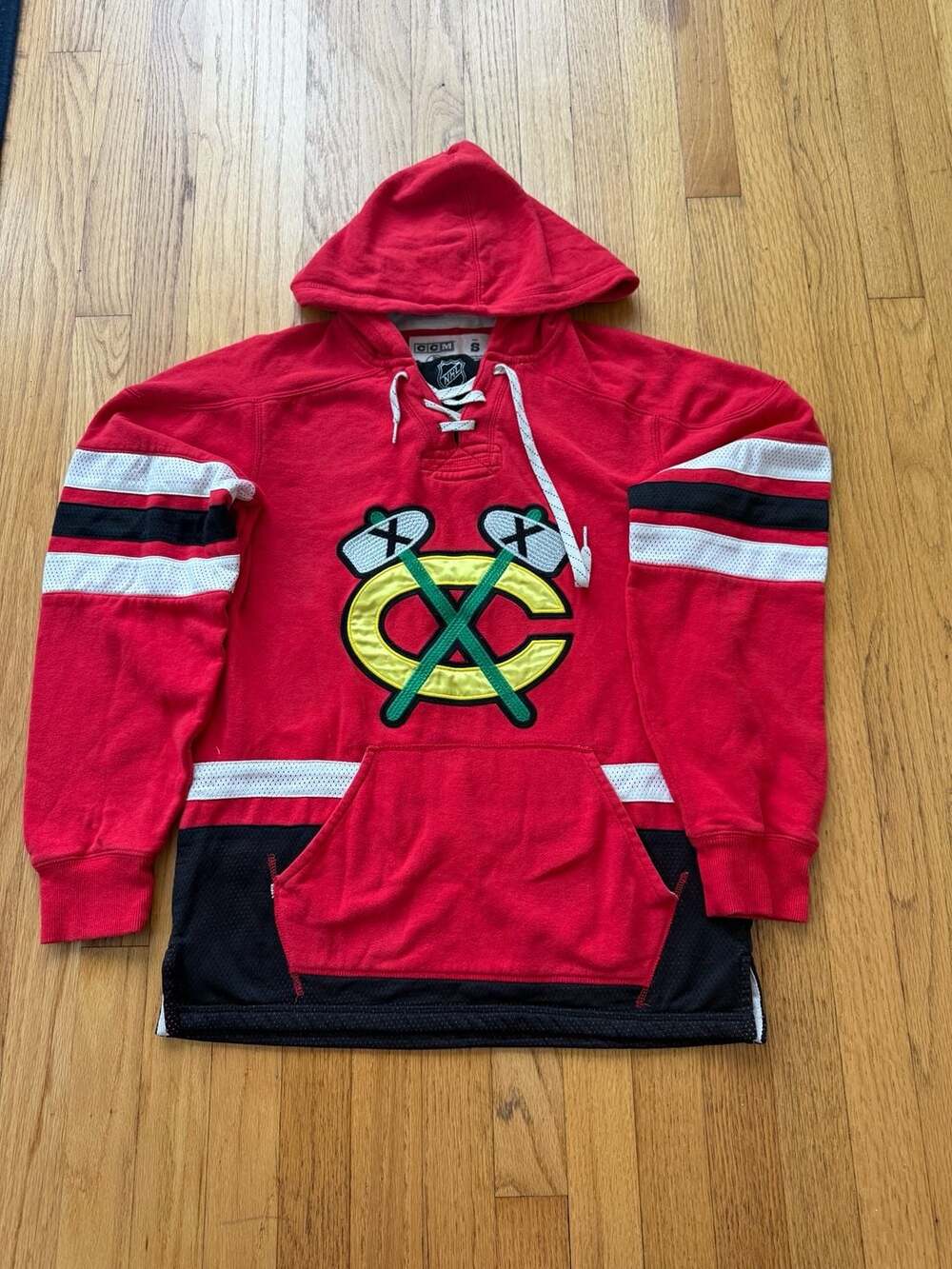 CCM Chicago Blackhawks NHL Lace-Up Hockey Hooded Sweatshirt